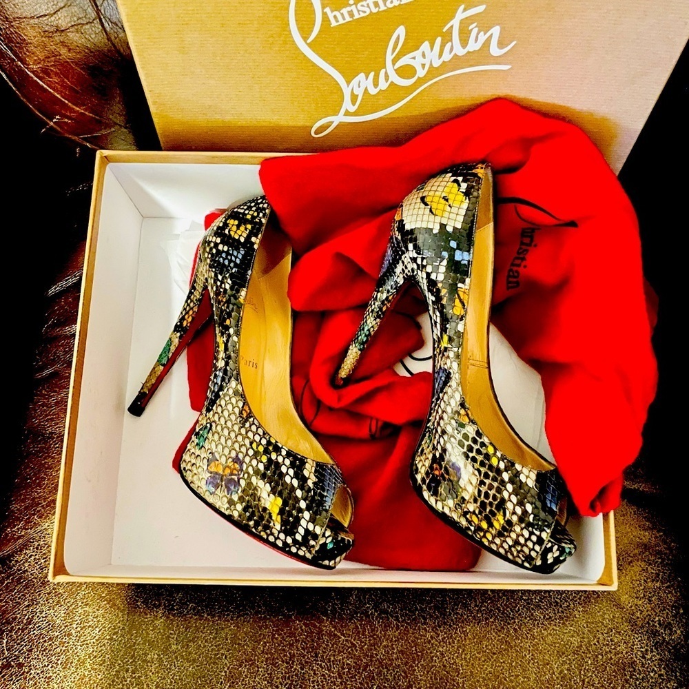 Christian Louboutin Black and Yellow Stiletto Heels